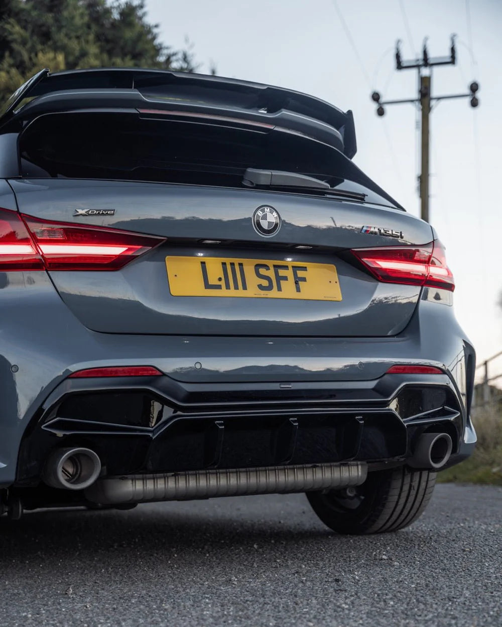 BMW M135i & 1 Series Dual Exit (128ti, 120d, 120i) F40 EVO-1 Gloss Black Rear Diffuser by ZAERO (2019-2024)