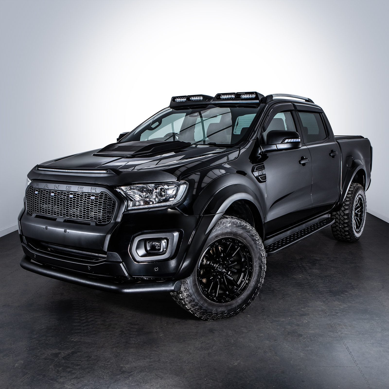 Ford Ranger T7 T8 2015-2022 Smoked Black Bonnet Guard With LED Lights