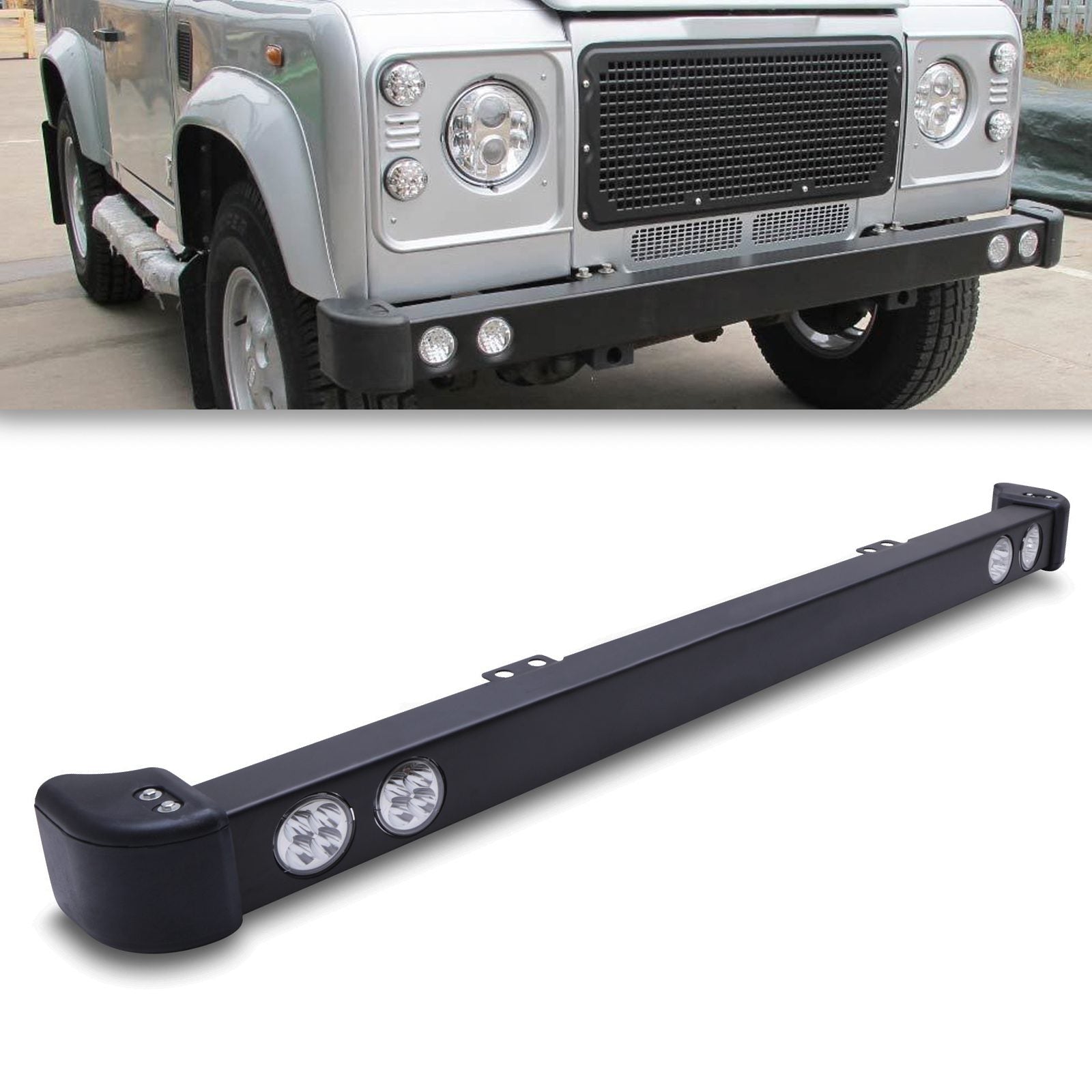 Predator 4x4 Steel Front Bumper Round LED Spot Light Bar To Fit Land Rover Defender Ld 2.2 2.4 TD4 83-16