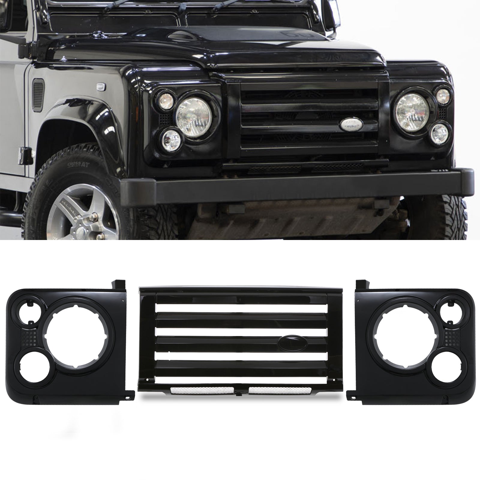 Predator 4x4 Black Grille & Light Surround Kit To Fit Land Rover Defender 83-16