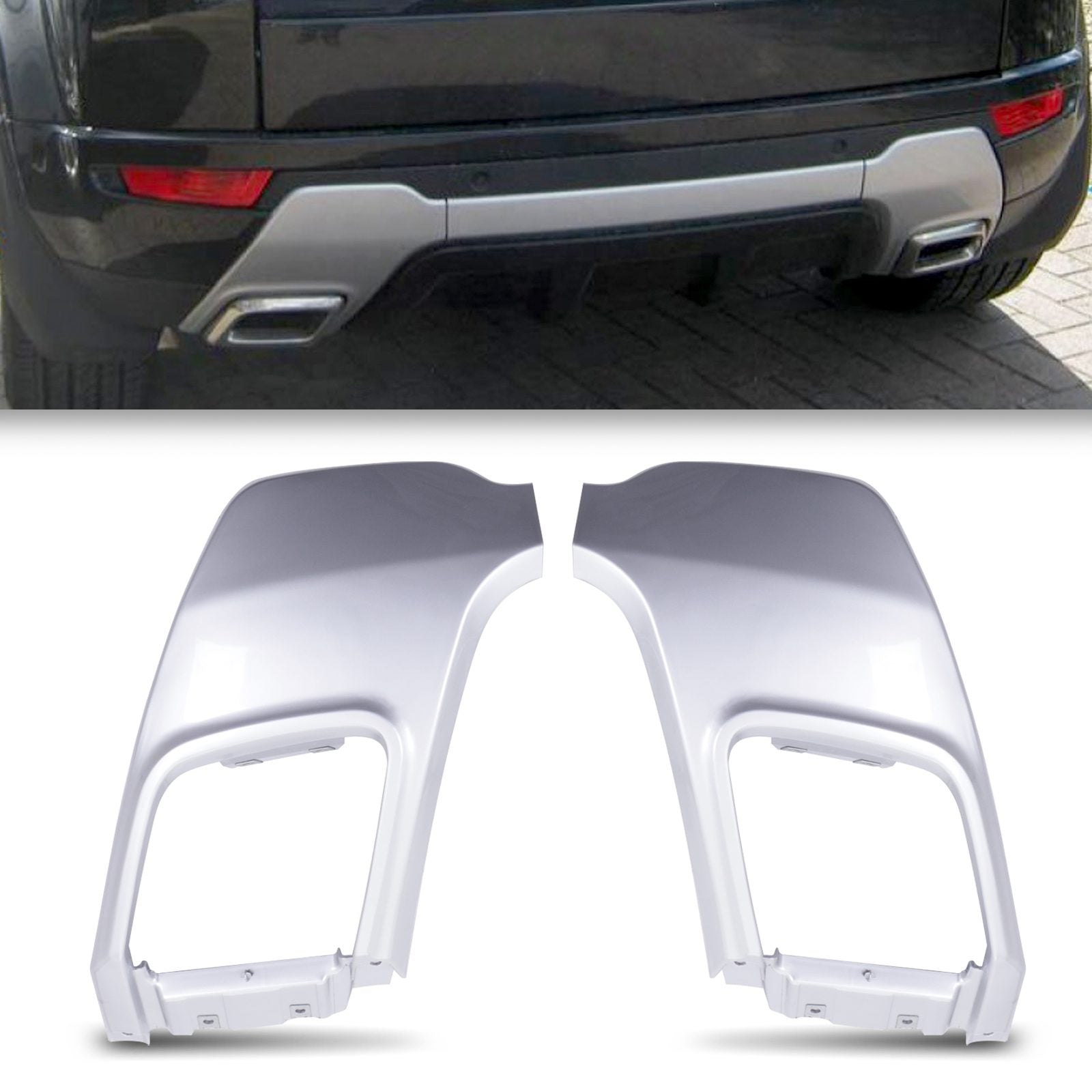 Predator 4x4 Silver Exhaust Rear Bumper Surrounds To Fit Range Rover Evoque L538 10-17