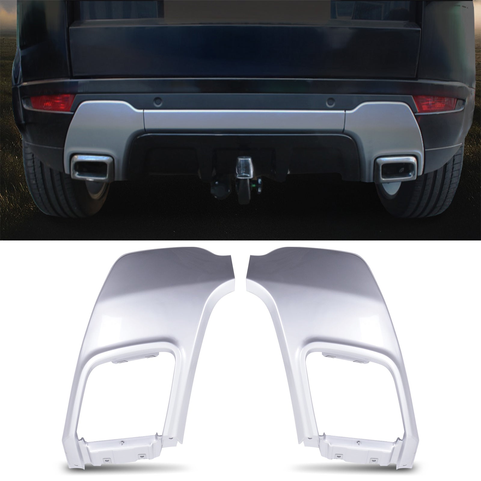 Predator 4x4 Silver Exhaust Rear Bumper Trims To Fit Range Rover Evoque L538 10-17