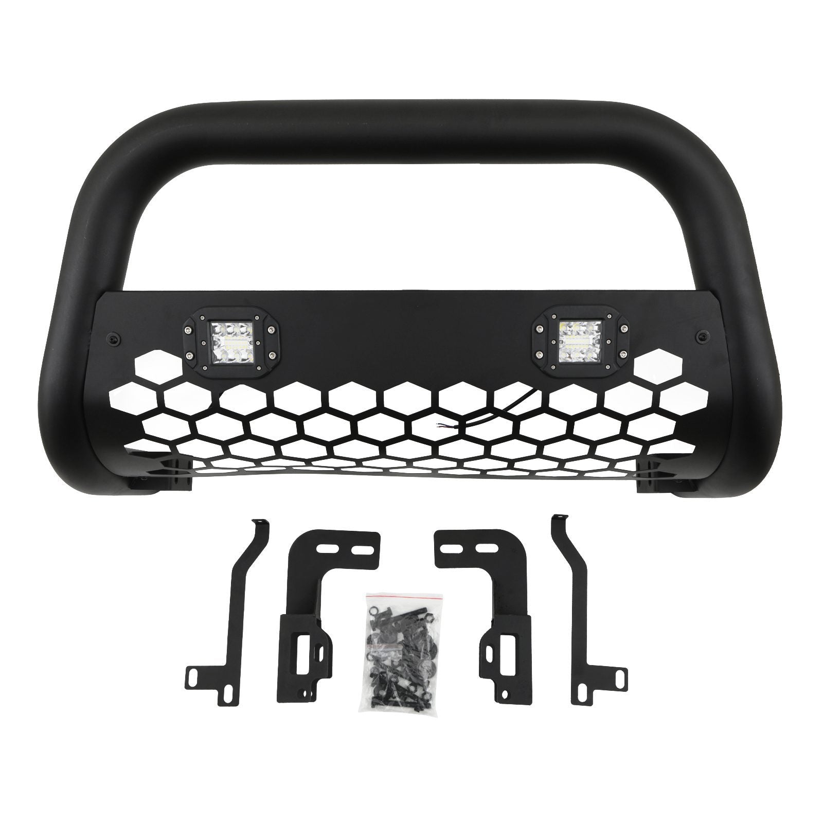 Ford Ranger T7 15-17 Matte Black Steel Bull Bar With Lights