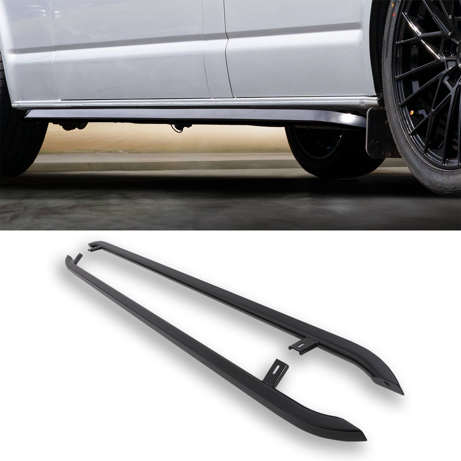VW Transporter T5 & T6 SWB 03+ Gloss Black Trapezoid Side Bars