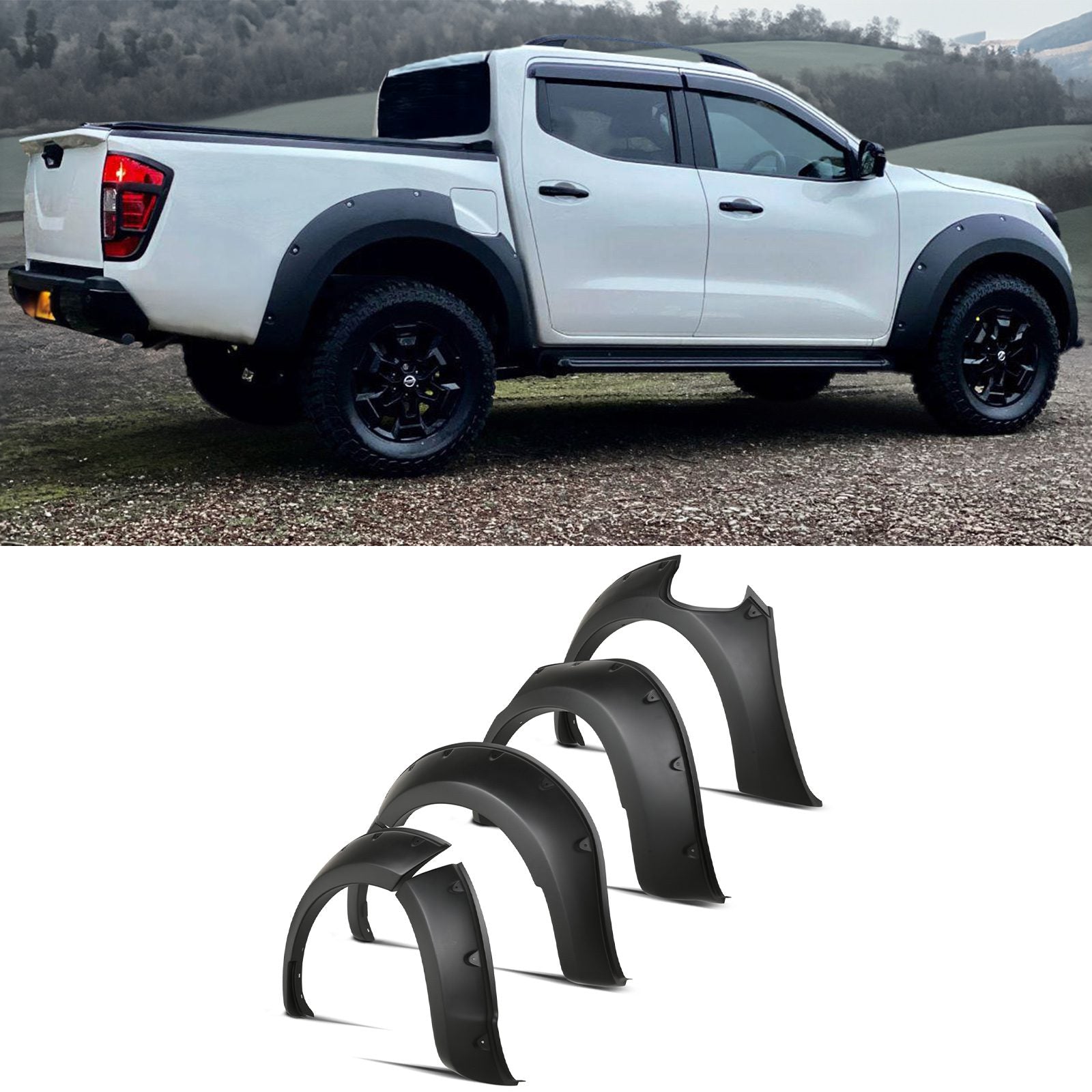 Nissan Navara D23 NP300 14-20 65mm Matte Black Wheel Arches With AdBlue Fitting