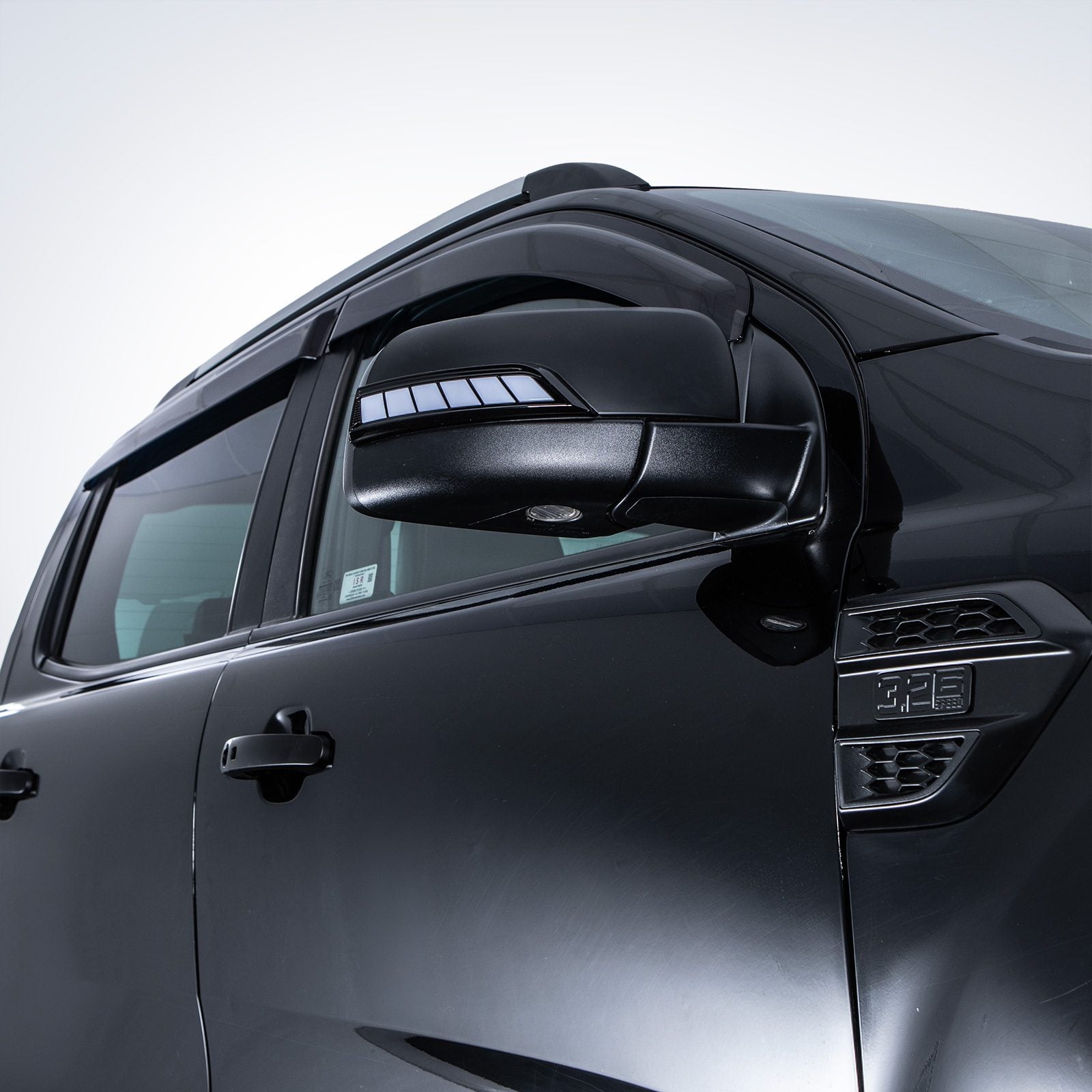 Ford Ranger T6 T7 T8 2011-2020 Black Door Mirror Covers With Sweeping LED Indicators