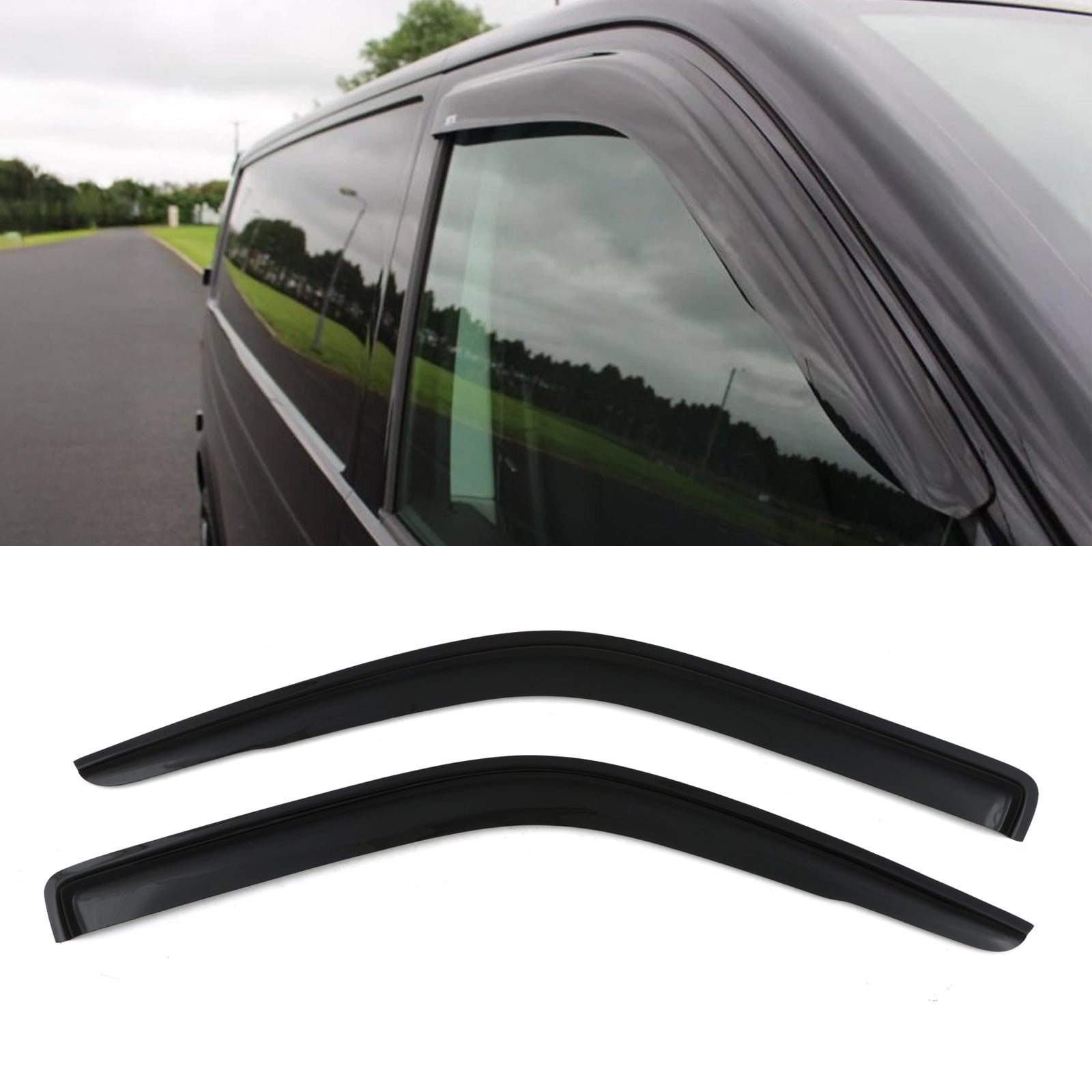 Volkswagen VW Transporter T6 T6.1 16-23 Black Wind Deflectors