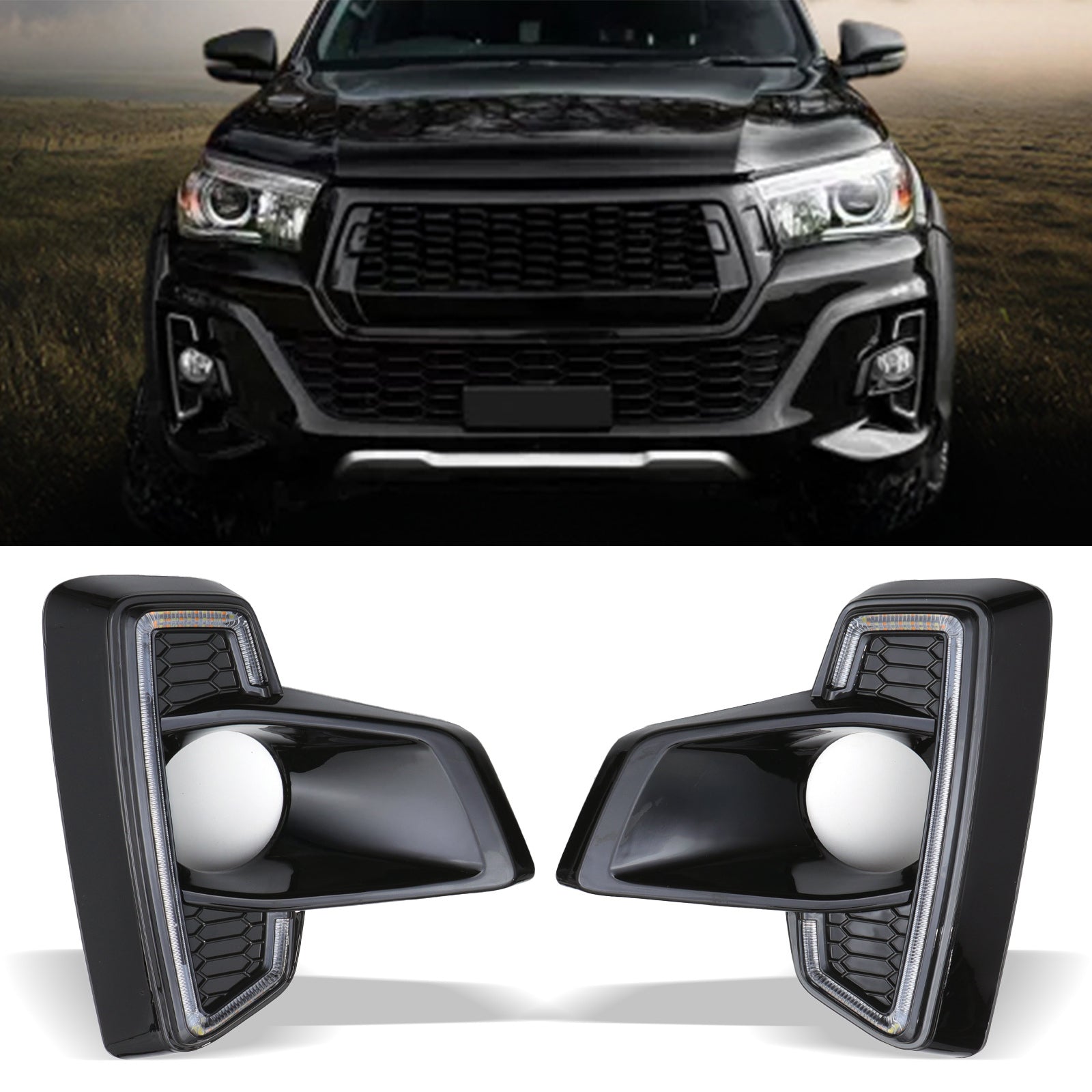 Toyota Hilux Invincible X Revo MK8 18-20 LED DRL & Fog Light Surrounds