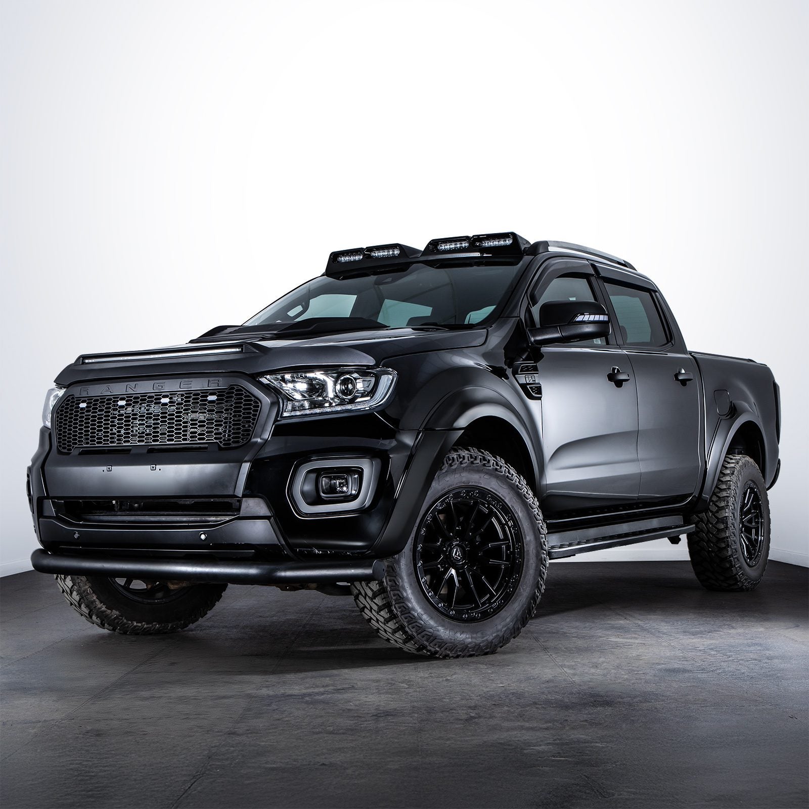 Ford Ranger T7 T8 2015-2022 Smoked Black Bonnet Guard With LED Lights