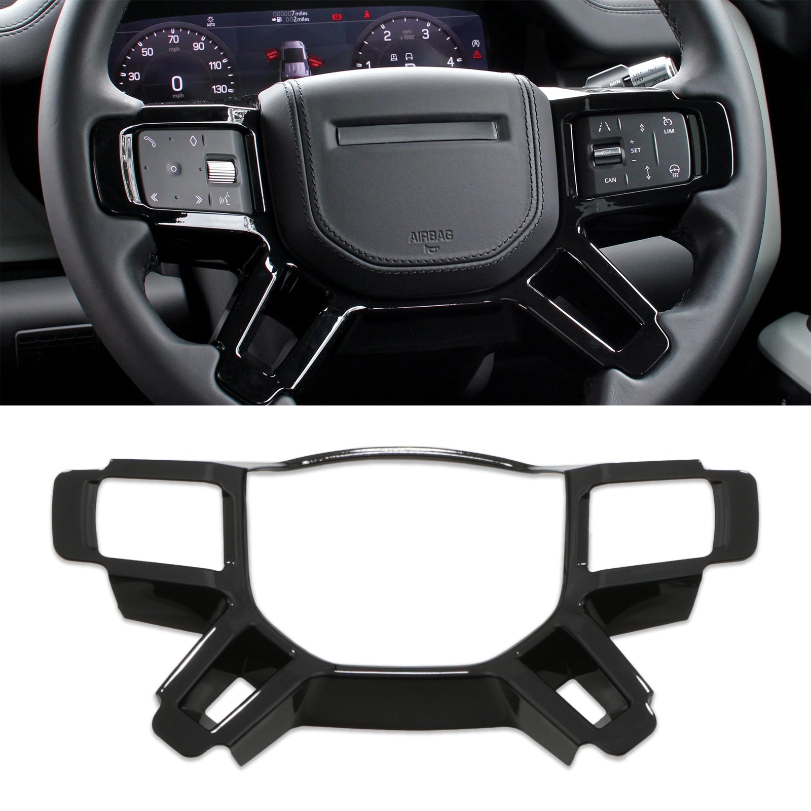 Predator 4x4 Interior Steering Wheel Trim Cover Gloss Black To Fit Land Rover Defender 90 & 110 L663 2020+