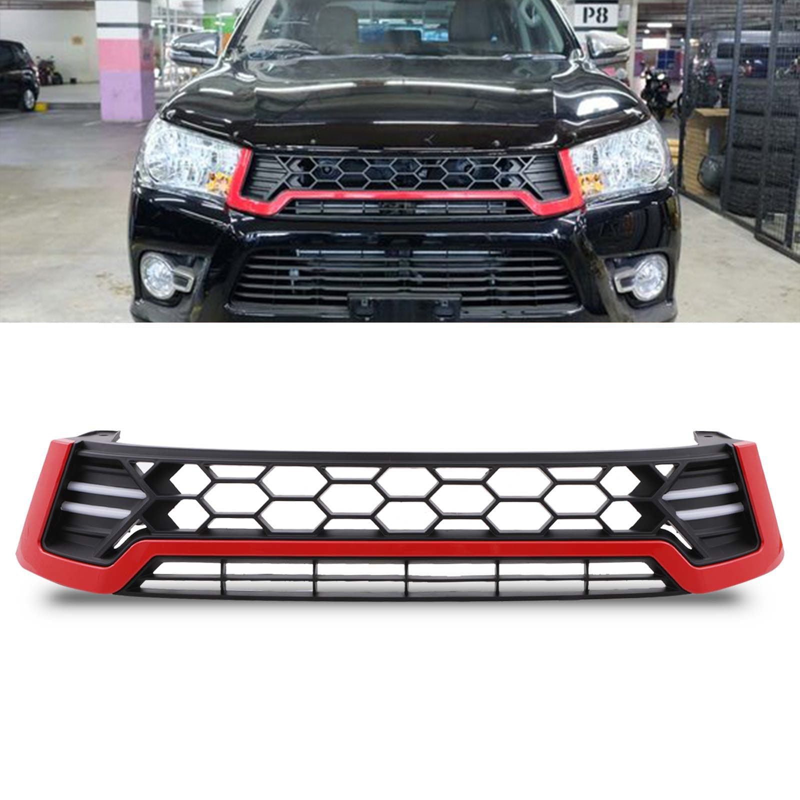 Toyota Hilux Revo 15+ Black & Red Honeycomb LED Grille
