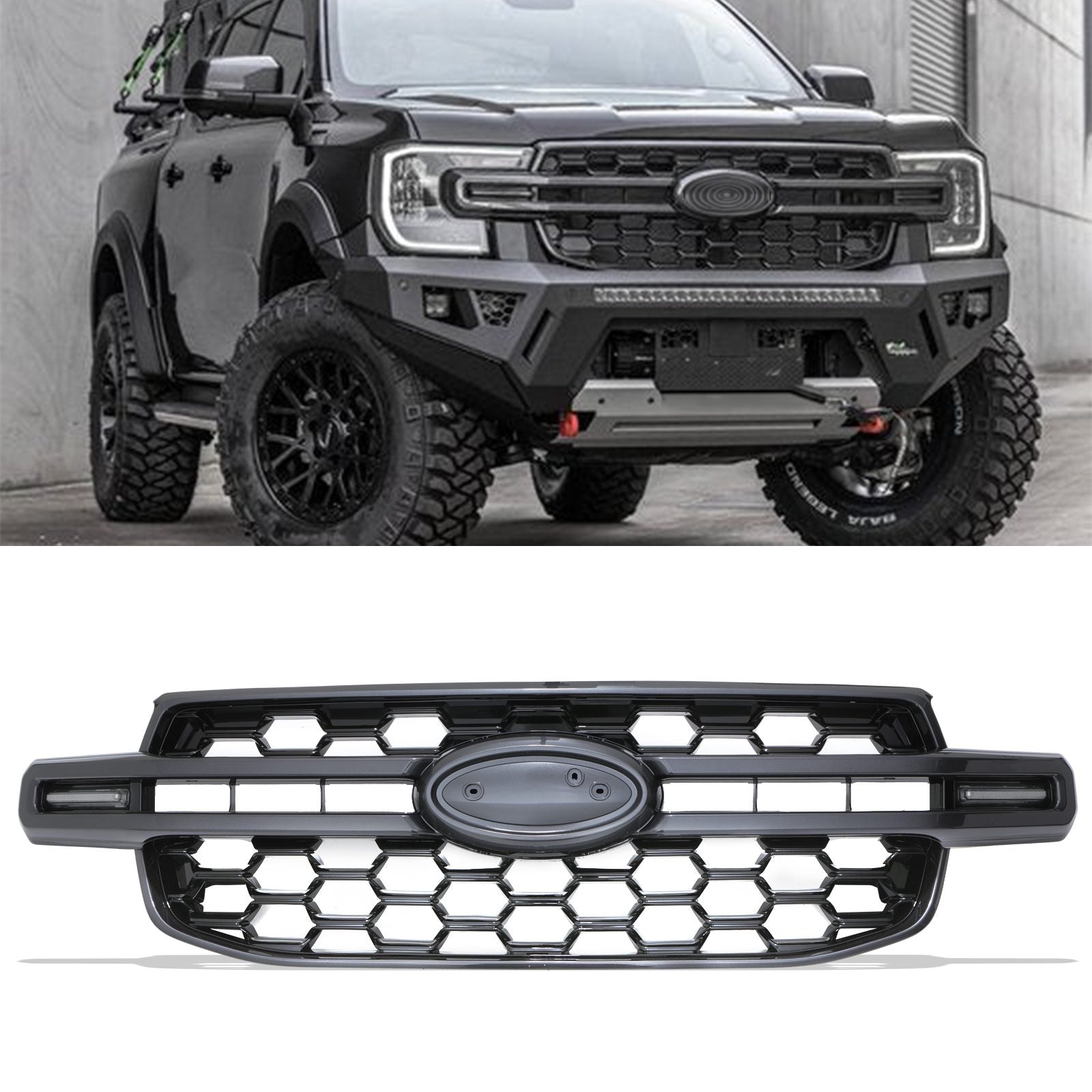 Ford Ranger T9 2023+ Grey and Black Front Grille With LEDs