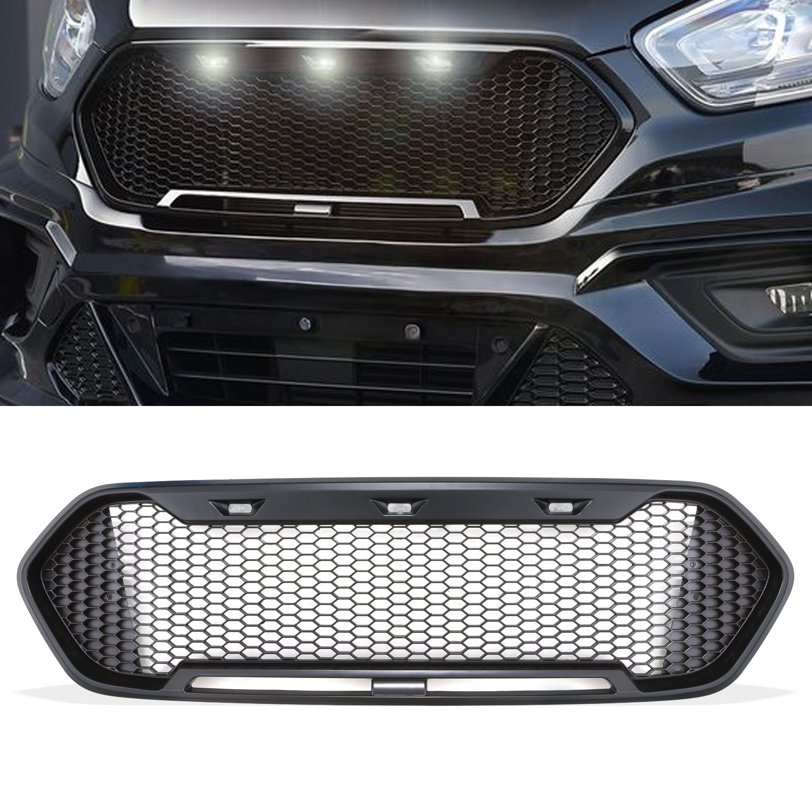 Ford Transit Custom 18-22 Matte Black Grille With White LEDs