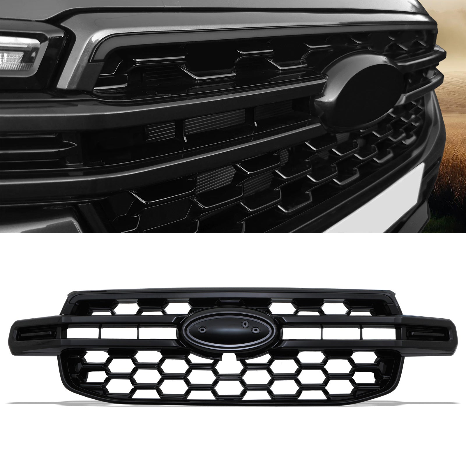 Ford Ranger T9 2023+ Gloss Black LED Light Bar Grille
