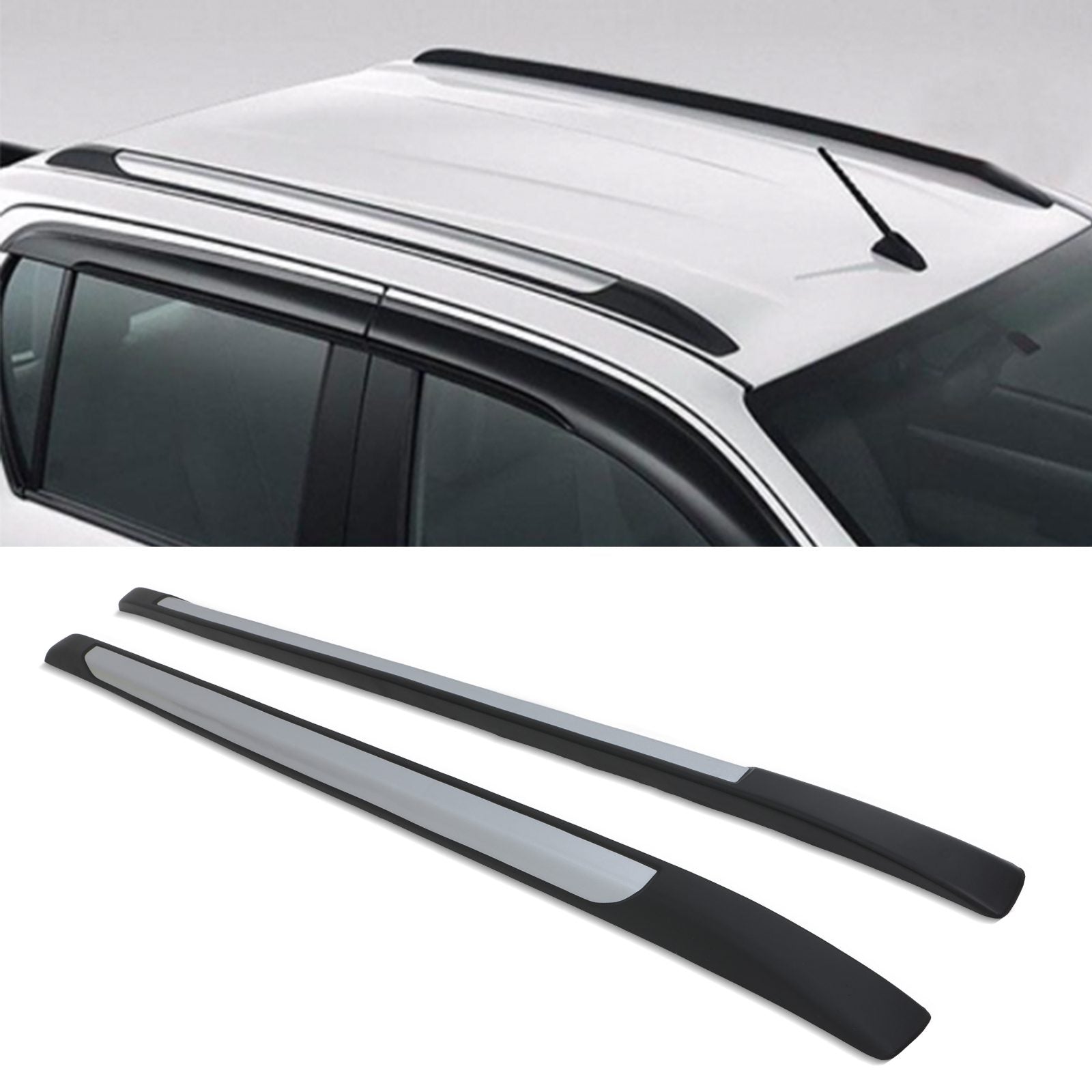 Toyota Hilux Revo MK8 15-21 Black & Silver Roof Rails