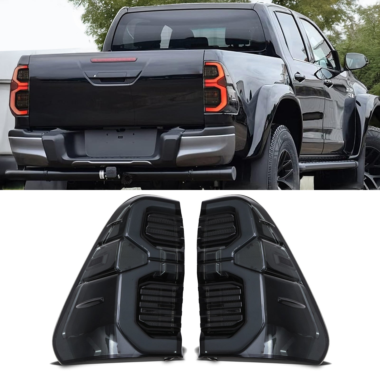 Toyota Hilux Revo MK8 MK9 2015+ GR Style Smoked LED Rear Tail Lights