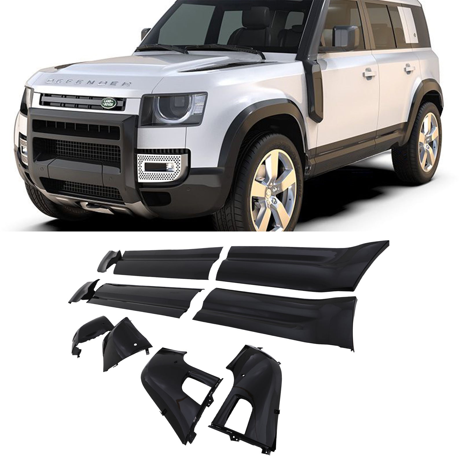 Predator 4x4 10 Piece Gloss Black Door Panel Trim Kit To Fit Land Rover Defender 110 L663 2020+