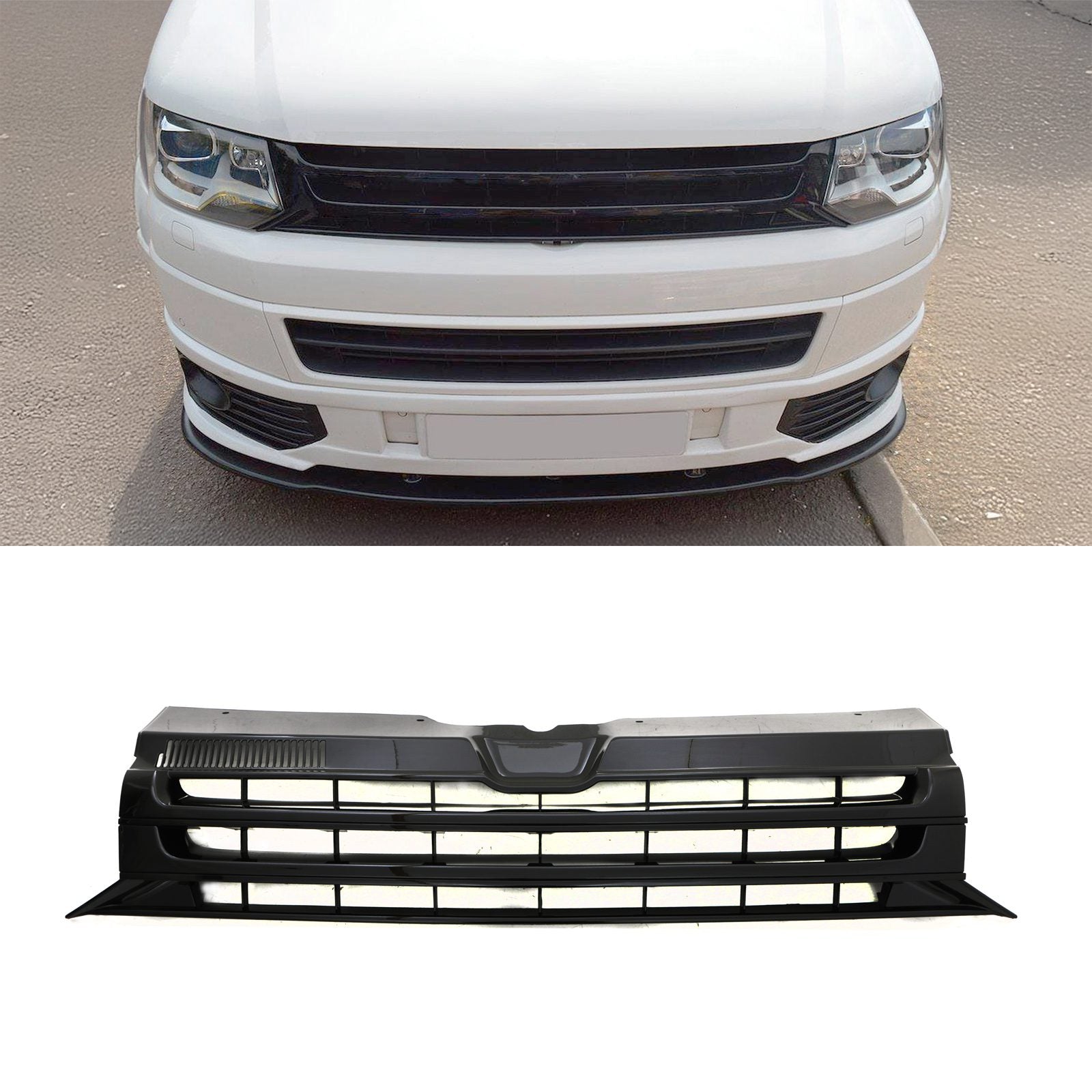 VW Transporter T5.1 10-15 Badgeless Front Grille - Gloss Black