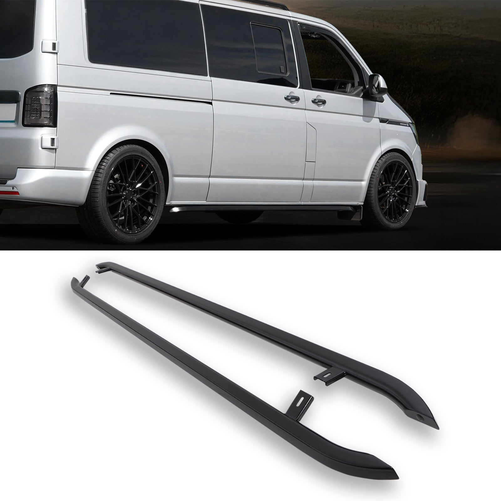 VW Transporter T5 & T6 SWB 03+ Gloss Black Trapezoid Side Bars