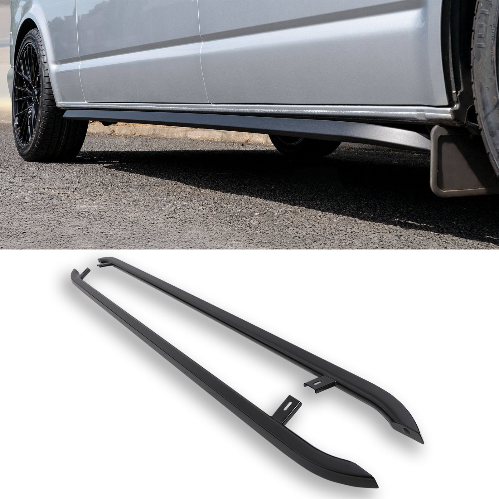 VW Transporter T5 & T6 LWB 03+ Gloss Black Trapezoid Side Bars