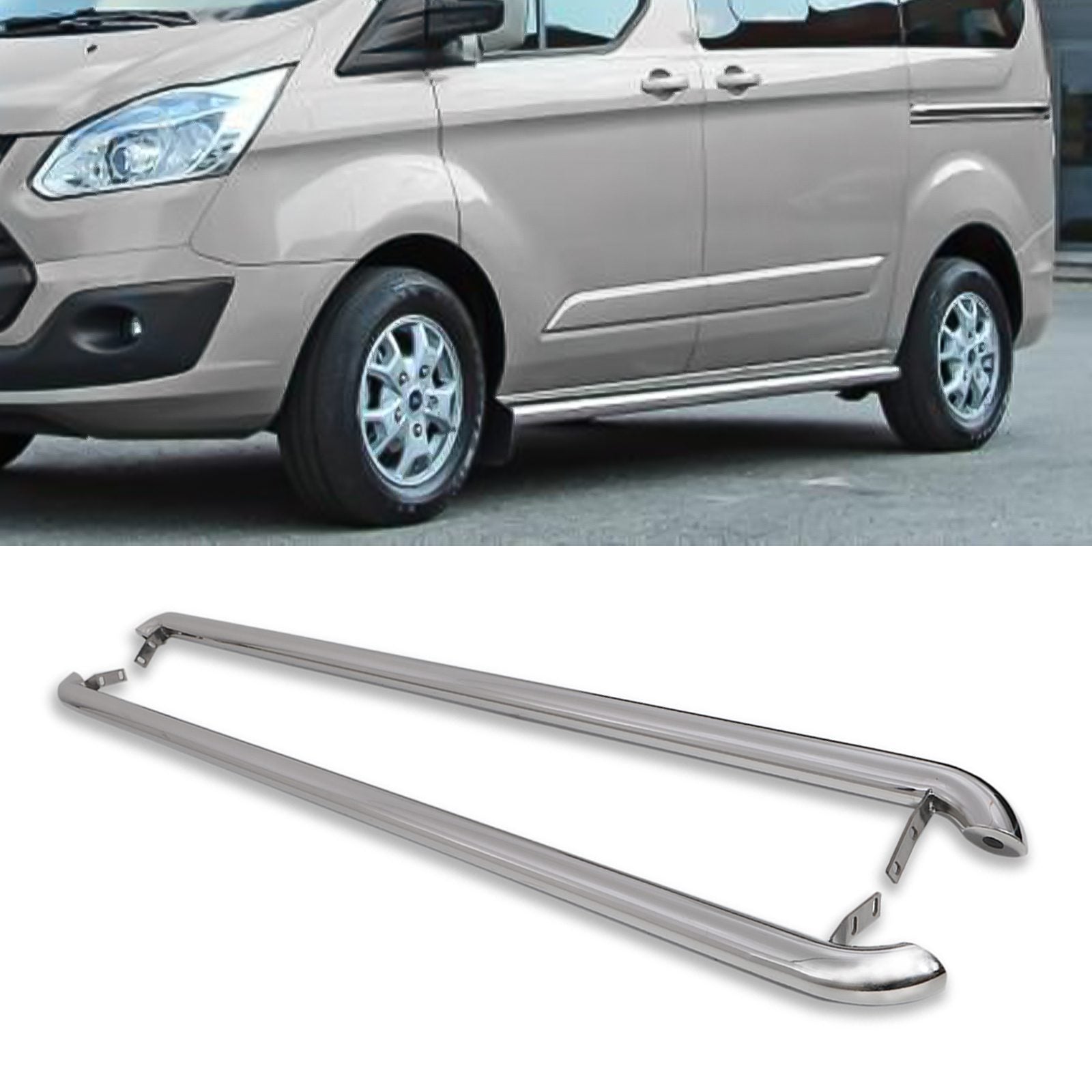 Ford Transit Custom LWB 2013+ Stainless Steel Side Bars