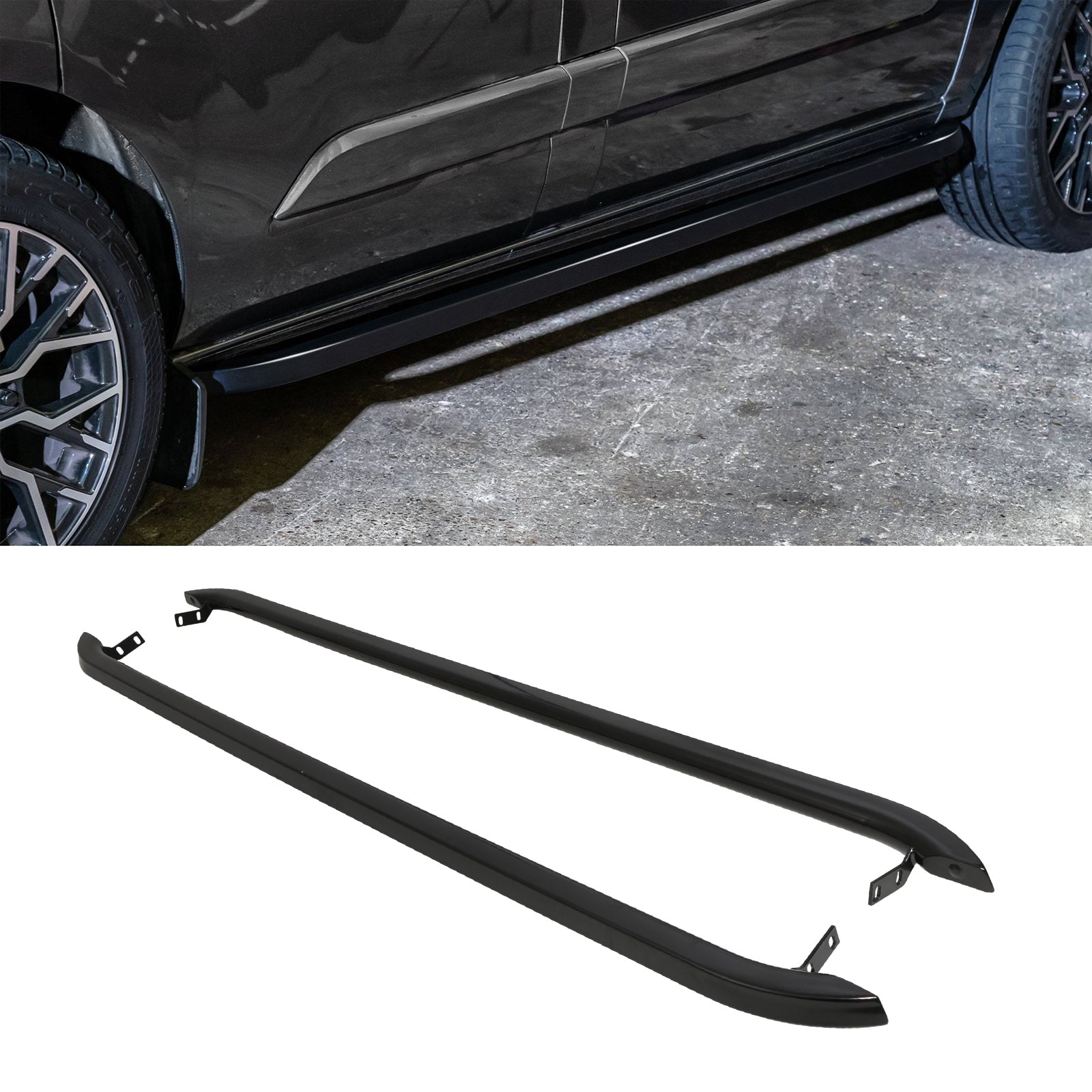 Ford Transit Custom SWB 2013+ Gloss Black Trapezoid Side Bars