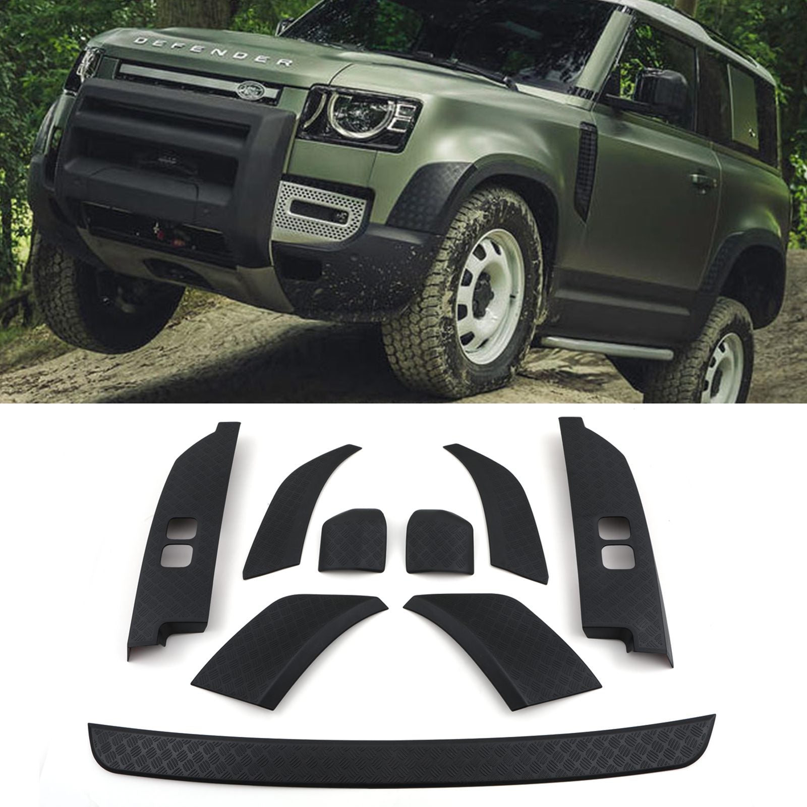Predator 4x4 Chequer Plate Trim Kit & Rear Bumper Protector To Fit Land Rover Defender L663 2020+