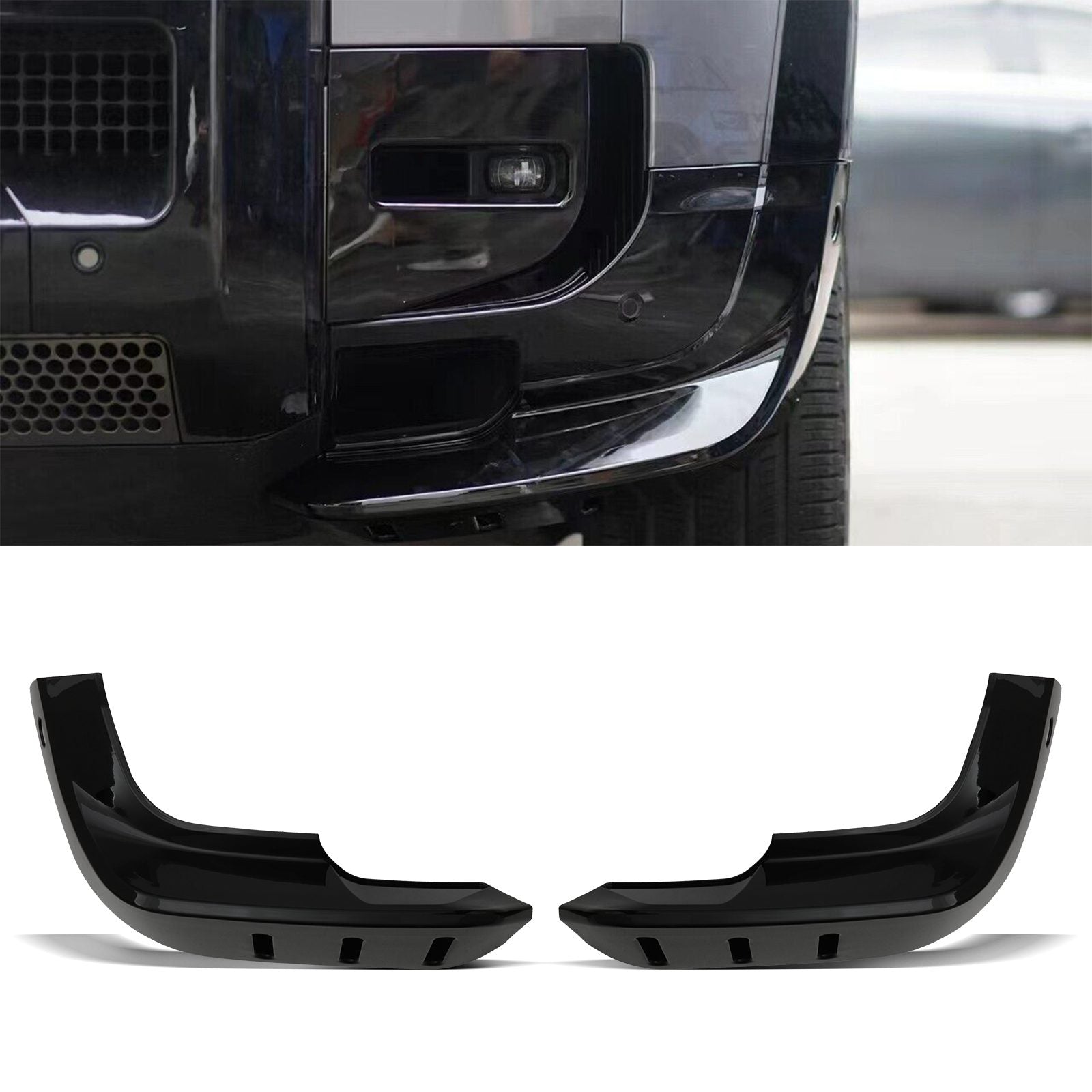 Predator 4x4 Gloss Black Front Splitter Corners To Fit Land Rover Defender L663 2020+