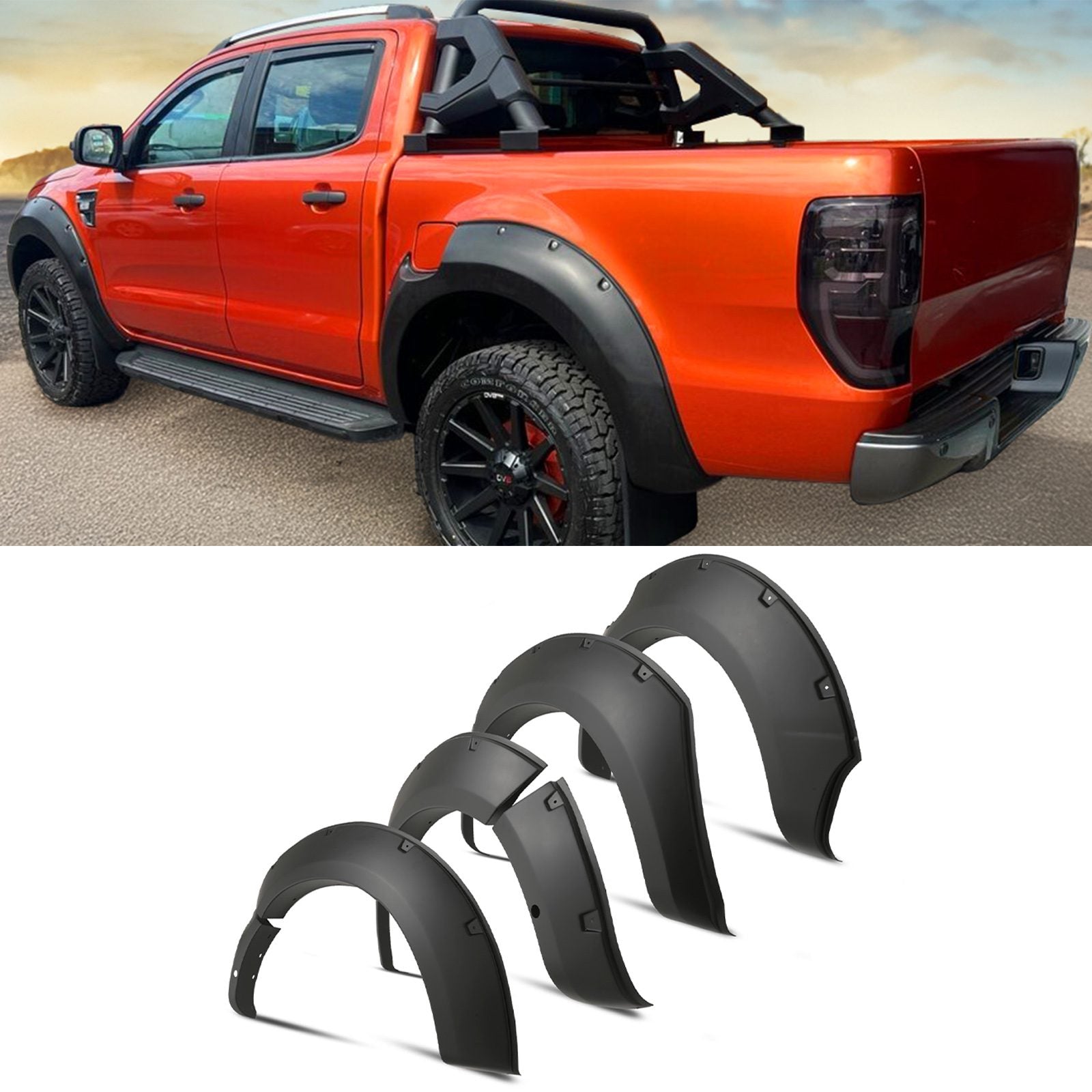 Ford Ranger T9 Wildtrak 2023+ Matte Black Wheel Arch Kit With Sensor Holes