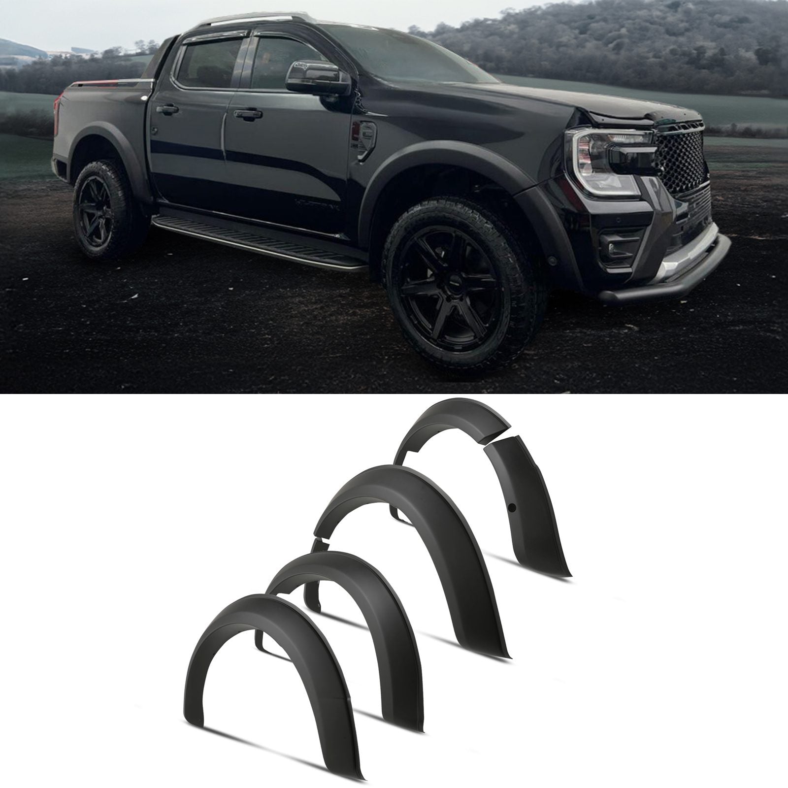 Ford Ranger T9 Wildtrak 2023+ 90mm Matte Black Wheel Arches With Sensor Holes