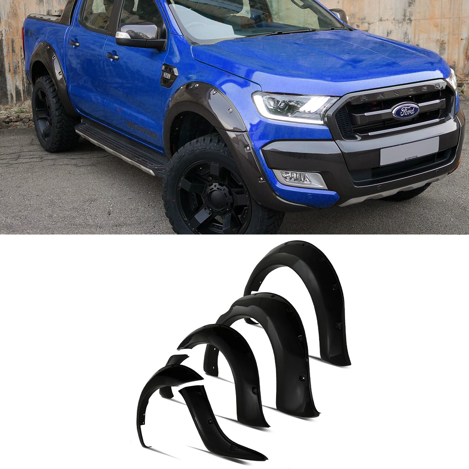 Ford Ranger T7 15-17 90mm Gloss Black Wheel Arch Kit