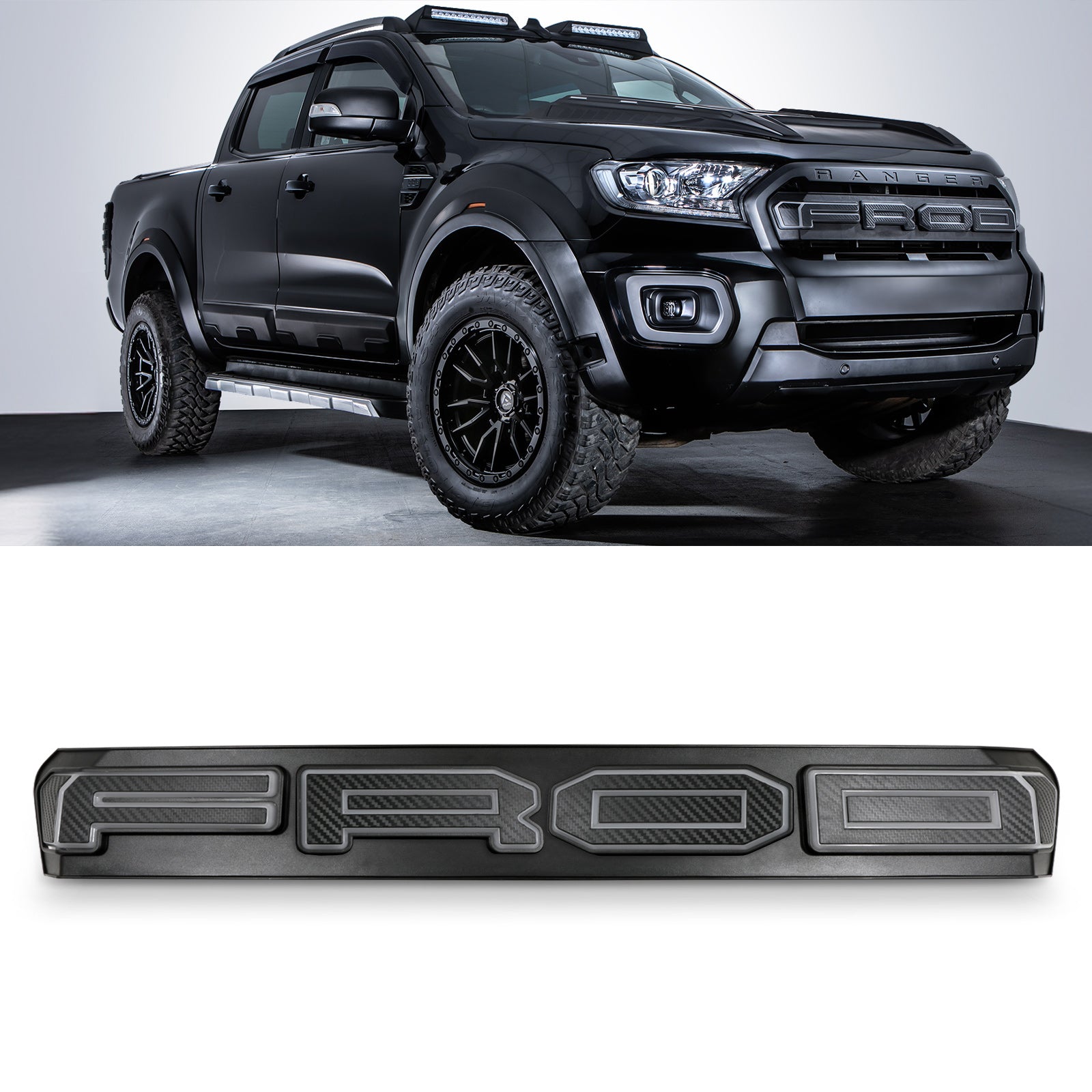 Ford Ranger T8 Wildtrak 18-21 Black Grille With White LED Badge