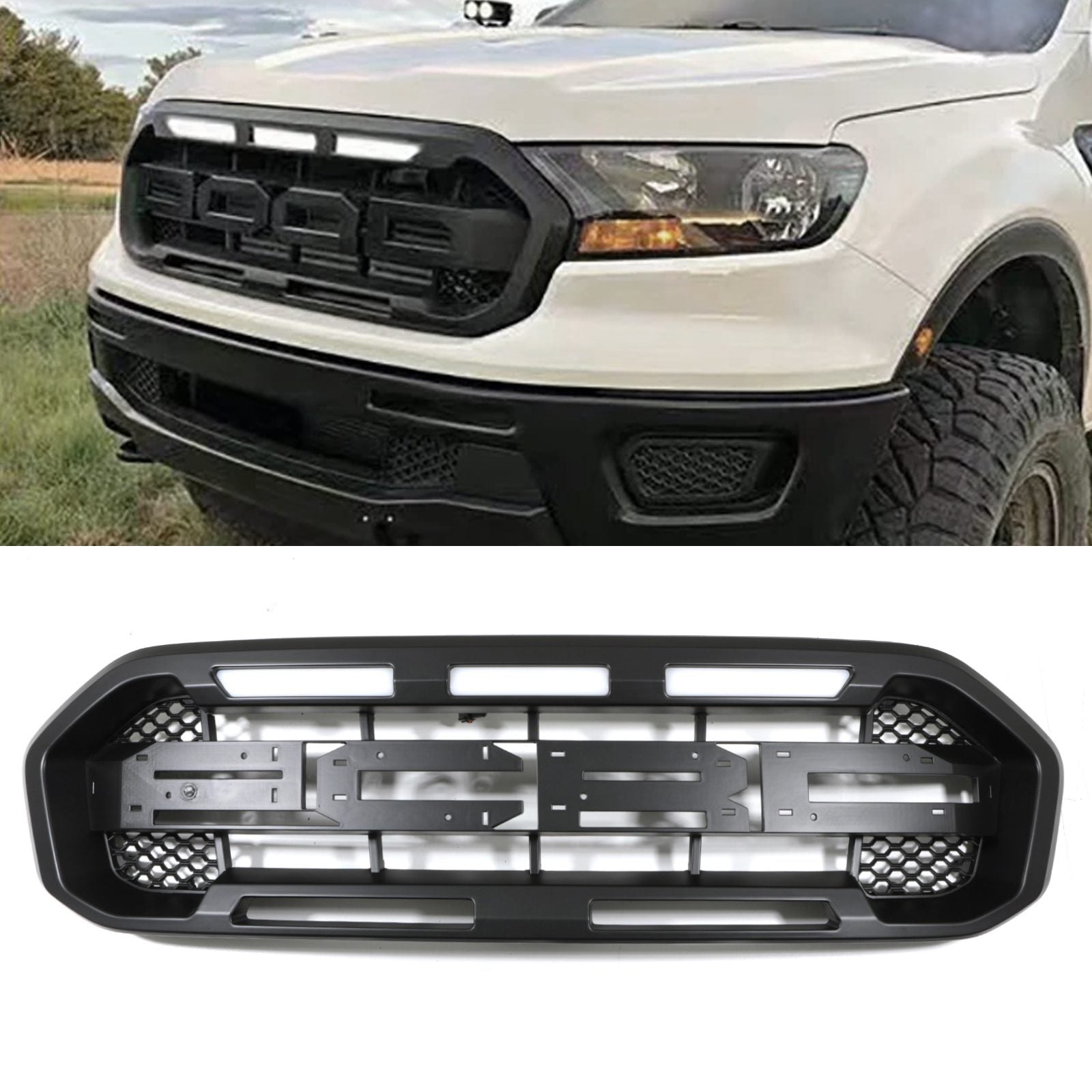 Ford Ranger T8 XLT 18-21 Black Grille With White LED Lights