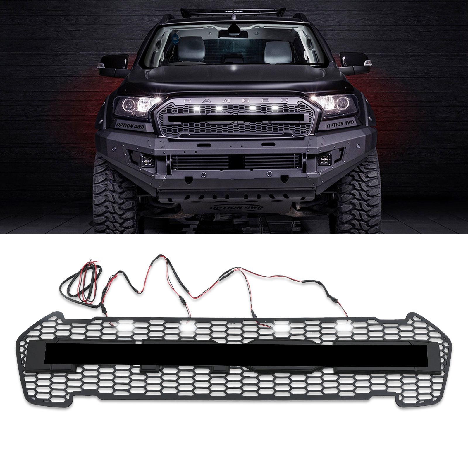 Ford Ranger T7 15-17 Raptor Look Matte Black LED Light Grille