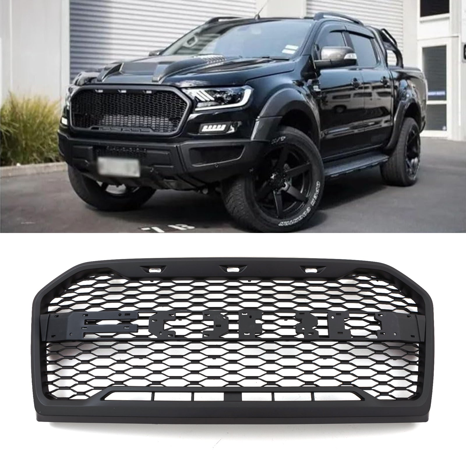 Ford Ranger T7 15-17 Matte Black Grille With White LED Lights