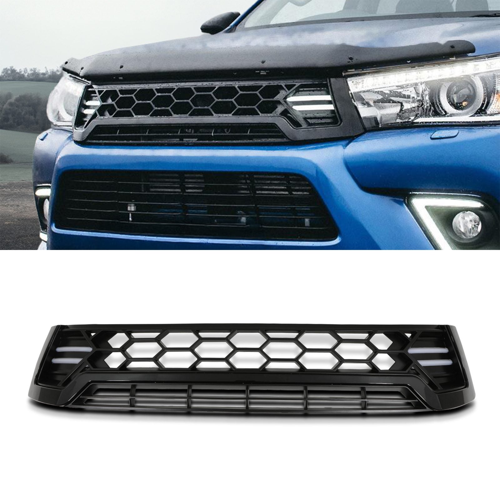 Toyota Hilux Revo 15-17 Black Grille With LED Lights