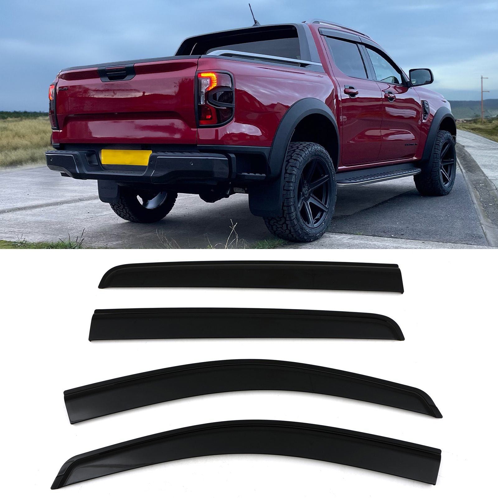 Ford Ranger T9 2023+ 4pc Black Wind Deflector Kit