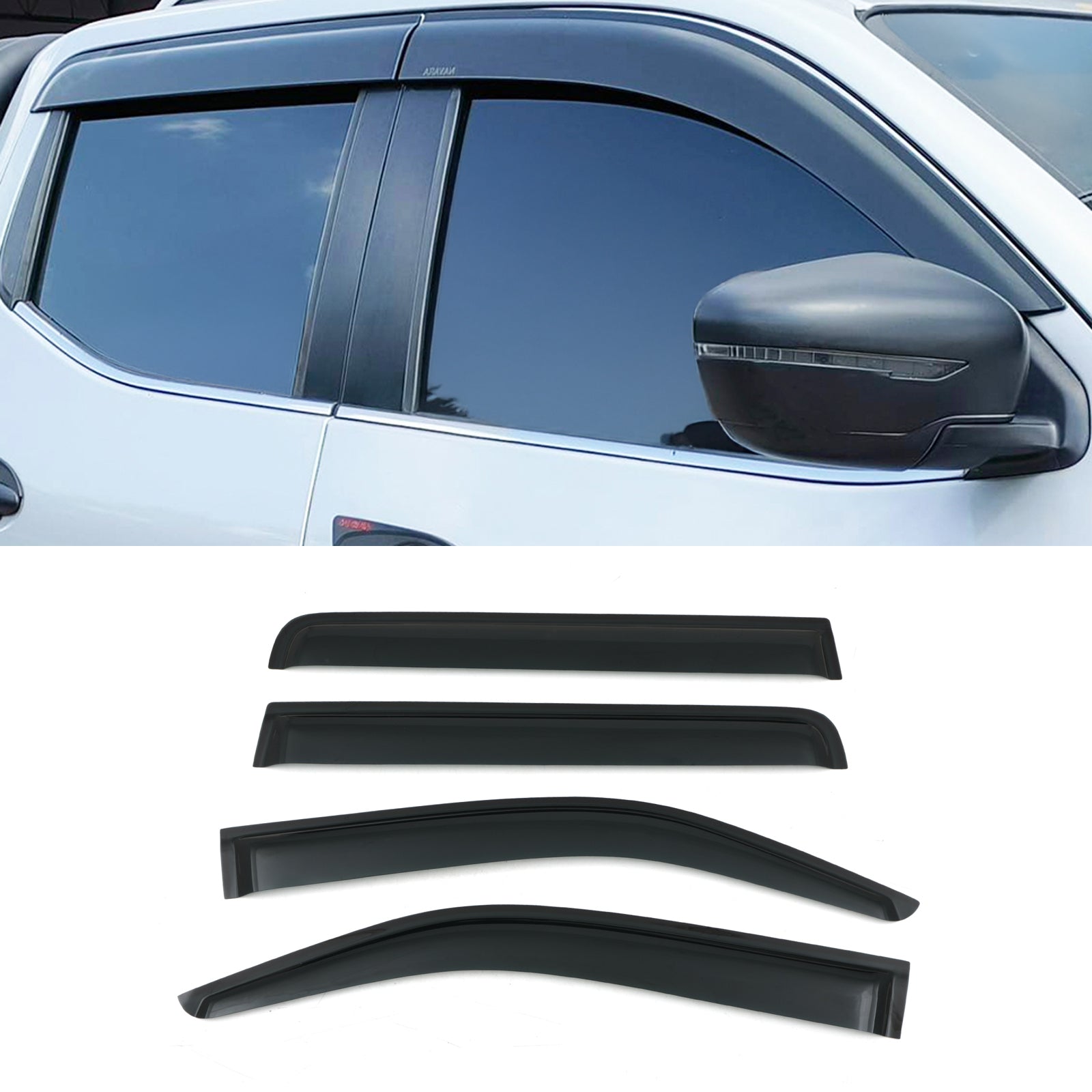 Nissan Navara D40 10-14 Black Wind Deflectors