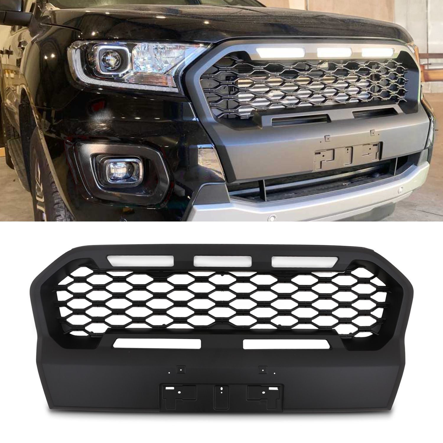 Ford Ranger T7 15-18 Black Grille With LED Lights